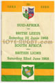 South Africa v British Isles 1968 rugby  Programme